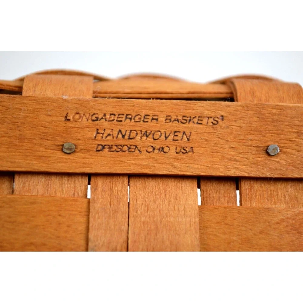 Longaberger 1992‎ Round Basket 2 Leather Handles Purple Accent Weaves